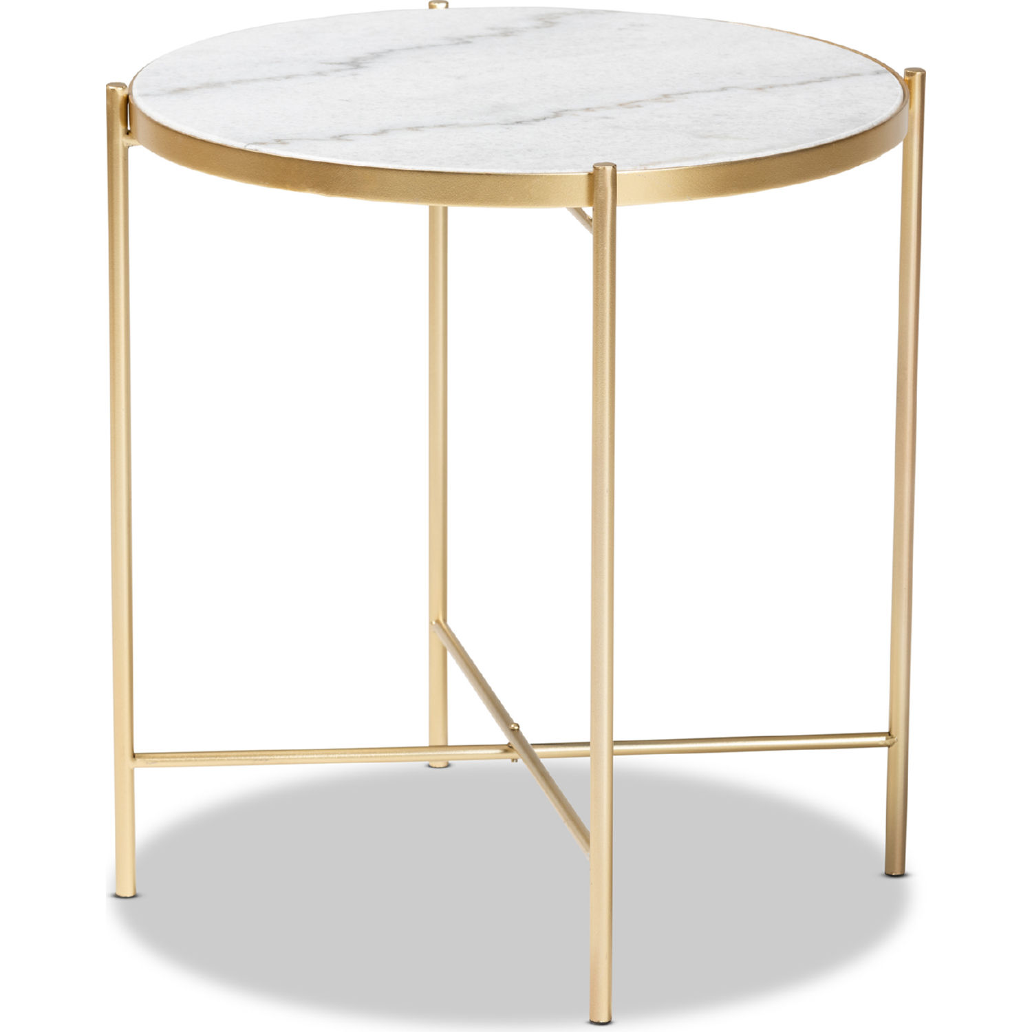 Baxton H01102776 Metal/Marble Side Table Maddock End Table in White