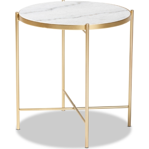 Maddock End Table in White Marble & Gold Metal