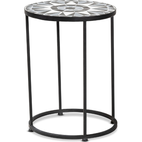 Kaden Outdoor Side Table in Black Metal & Multicolor Glass