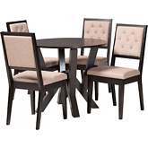 Kai 5 Piece Dining Set in Dark Brown Wood & Sand Fabric