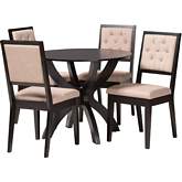 Noe 5 Piece Dining Set in Dark Brown Wood & Tufted Sand Fabric
