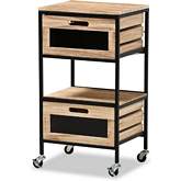 Olinda 2 Drawer End Table in Oak Brown Finish Wood & Black Metal