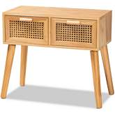 Falan 2 Drawer Console Table in Oak Finish Wood & Rattan