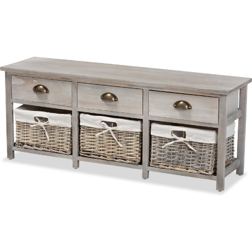Mabyn 3 Drawer Storage Bench with Baskets & Light Grey Wood