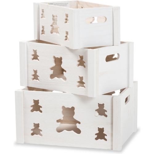 Sagen 3 Piece Storage Crate Set in White Finish Wood