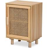 Maclean 1 Door End Table in Natural Finish Wood & Rattan