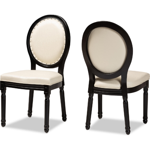 Louis Dining Chair in Beige Leatherette & Black Wood (Set of 2)