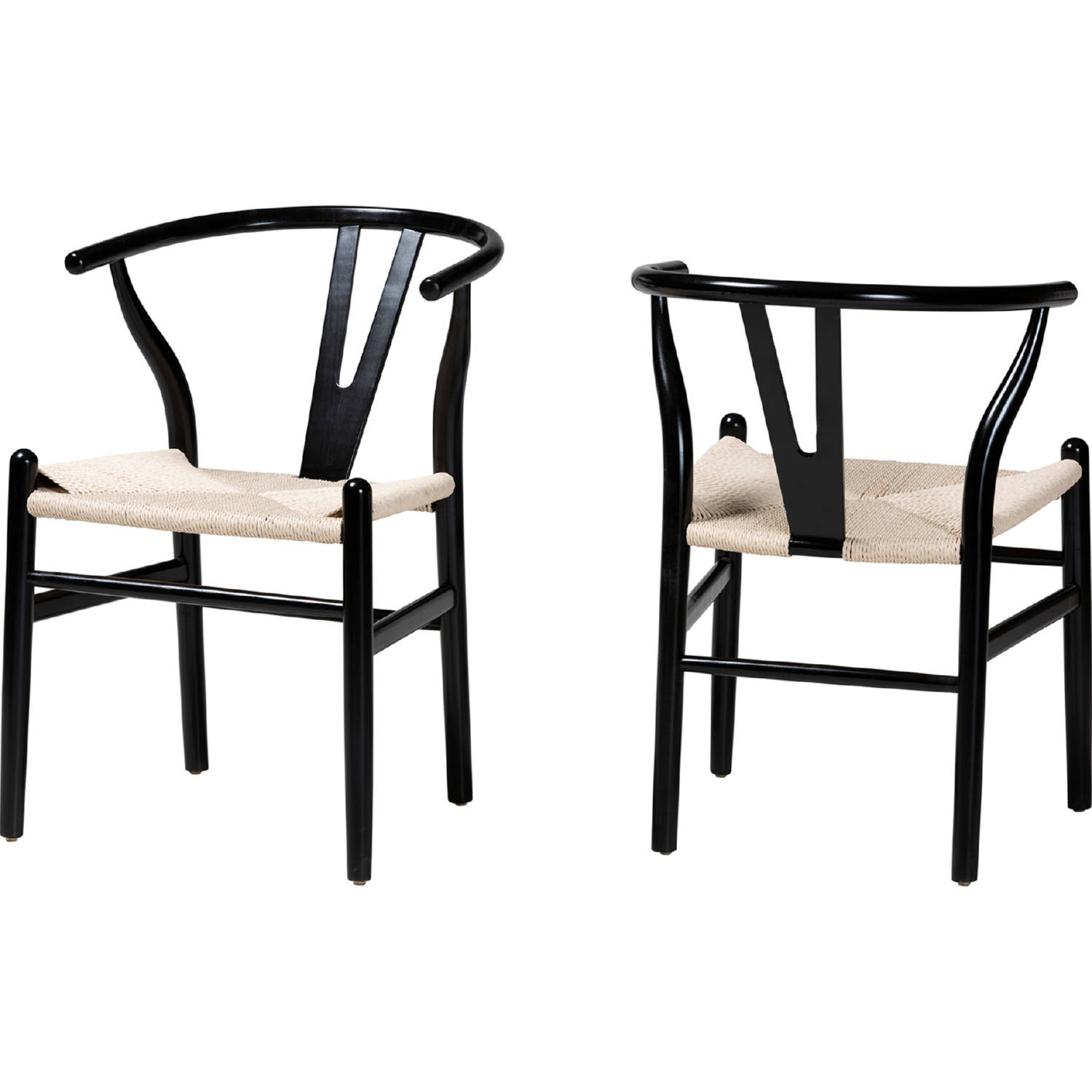 Baxton YABBlack/RopeWishboneChair Paxton Dining Chair in Black Finish Wood & Beige Rope
