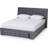 Noella Queen 1 Drawer Platform Storage Bed in Grey Velvet