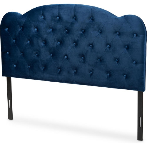 Clovis Queen Headboard in Tufted Navy Blue Velvet