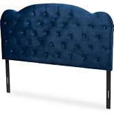 Clovis Queen Headboard in Tufted Navy Blue Velvet