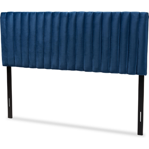 Emile Full Headboard in Vertical Channel Tufted Navy Blue Velvet