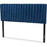 Emile Queen Headboard in Vertical Channel Tufted Navy Blue Velvet