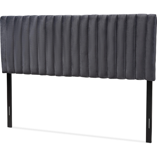 Emile Queen Headboard in Vertical Channel Tufted Grey Velvet