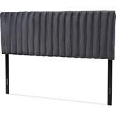 Emile King Headboard in Vertical Channel Tufted Grey Velvet