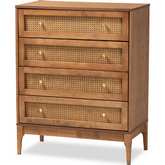 Ramiel 4 Drawer Chest in Ash Walnut Finish Wood & Rattan