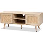Sebille 2 Door 47" TV Stand in Light Brown Wood & Natural Rattan