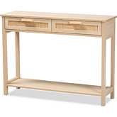 Sebille 2 Drawer Console Table in Light Brown Wood & Natural Rattan