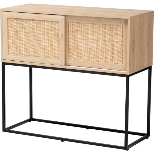 Amelia Sideboard Buffet in Natural Finish Wood, Rattan & Black Metal