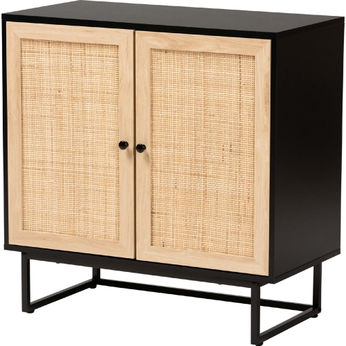 Declan 2 Door Storage Cabinet in Espresso, Wood, Rattan & Black Iron