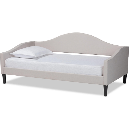 Milligan Full Daybed in Beige Fabric & Dark Brown Wood