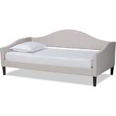 Milligan Full Daybed in Beige Fabric & Dark Brown Wood