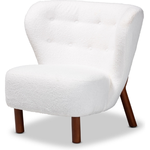 Cabrera Accent Chair in Tufted White Boucle Fabric & Walnut Finish Wood