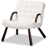 Eisa Accent Chair in White Sherpa & Walnut Brown Finish Wood