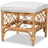 Orchard Ottoman in Natural Brown Rattan & White Fabric