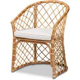 Orchard Dining Chair in Natural Brown Rattan & White Fabric