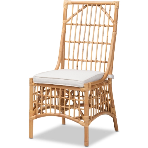 Rose Dining Chair in Natural Brown Rattan & White Fabric