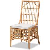 Rose Dining Chair in Natural Brown Rattan & White Fabric