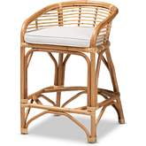 Maverick Counter Stool in Natural Brown Rattan & White Fabric