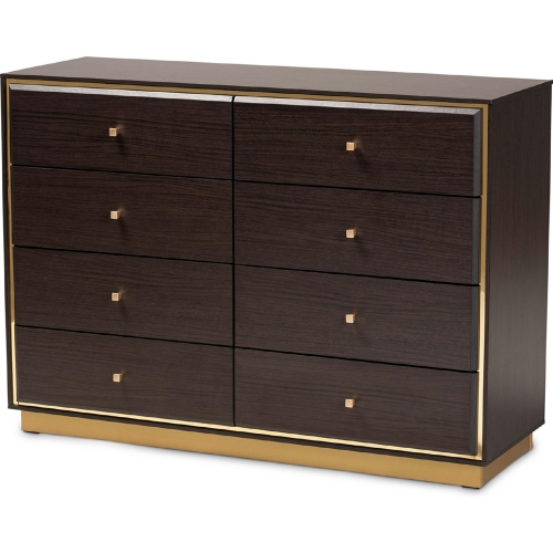 Cormac 8 Drawer Dresser in Espresso Brown Finish Wood & Gold Metal