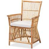 Rose Accent Arm Chair in Natural Brown Rattan & White Fabric