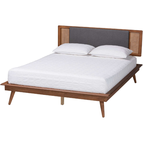 Delfina Full Platform Bed in Dark Grey Fabric & Walnut Brown Finish Wood
