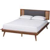 Delfina Full Platform Bed in Dark Grey Fabric & Walnut Brown Finish Wood