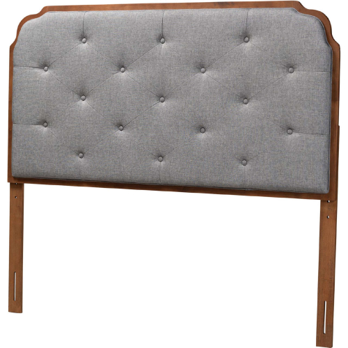 Shanti King Headboard in Tufted Grey Fabric & Walnut Brown Finish Wood