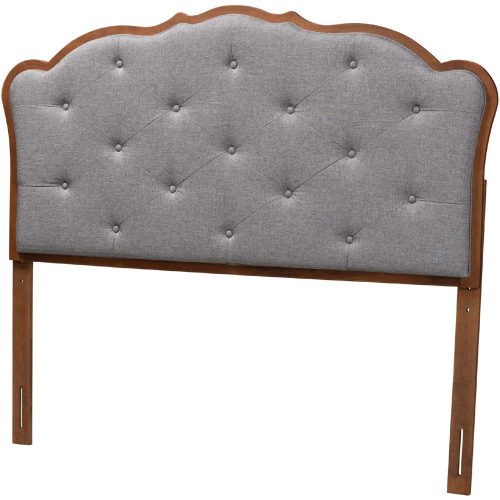 Leandra Queen Headboard in Tufted Grey Fabric & Walnut Brown Finish Wood