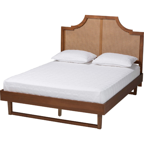 Francine Queen Bed in Ash Walnut Finish Wood & Woven Rattan