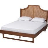 Francine Queen Bed in Ash Walnut Finish Wood & Woven Rattan