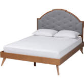 Blanchard King Platform Bed in Walnut Finish Wood & Tufted Grey Fabric