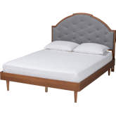 Ardelle Queen Platform Bed in Walnut Finish Wood & Tufted Grey Fabric
