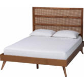 Fuller King Platform Bed in Walnut Brown Finish Wood & Woven Rattan