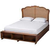 Latrell Queen Storage Bed in Walnut Brown Wood & Rattan