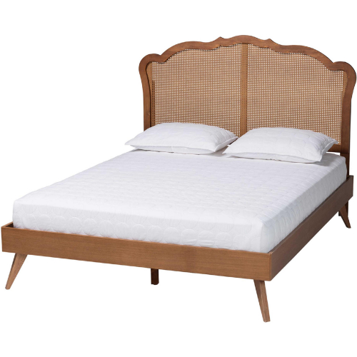 Aithan Queen Bed in Walnut Brown Wood & PE Rattan