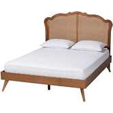 Aithan Queen Bed in Walnut Brown Wood & PE Rattan