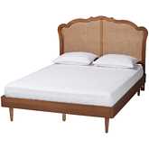 Camden Queen Bed in Walnut Brown Wood & Rattan