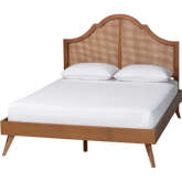 Alecia Queen Platform Bed in Ash Walnut Wood & Woven Rattan