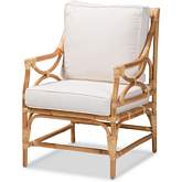 Brandon Accent Arm Chair in Natural Brown Rattan & White Fabric